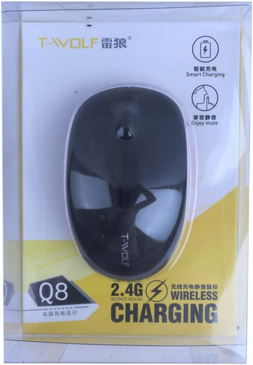 Generic MOUSE T/WOLF MODEL: Q8 / 2.4 Hz / 1600 dPI / 10M / CHARGABLE/BLACK & WHITE