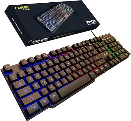Forev FV-Q1S USB Membrane Keyboard with Rainbow Backlit LED for PC Arabic/English