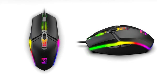 R8 1629 Gaming Mouse Rjp Multi-Light, Speed upto 3600 DPI Multi-Use