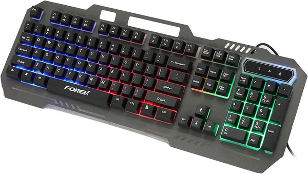 FOVEV FV-Q307 Gaming Metal Panel RGB Keyboard For Pc, Black, USB