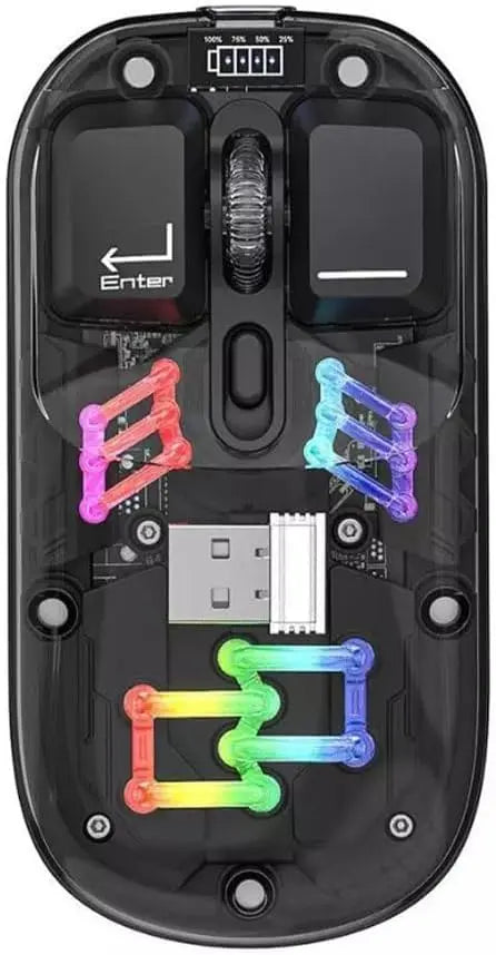 Transparent Wireless Dual-Mode RGB Bluetooth Mouse Ergonomic Universal Hots Adjustable to 1600dpi / FV-T7 black